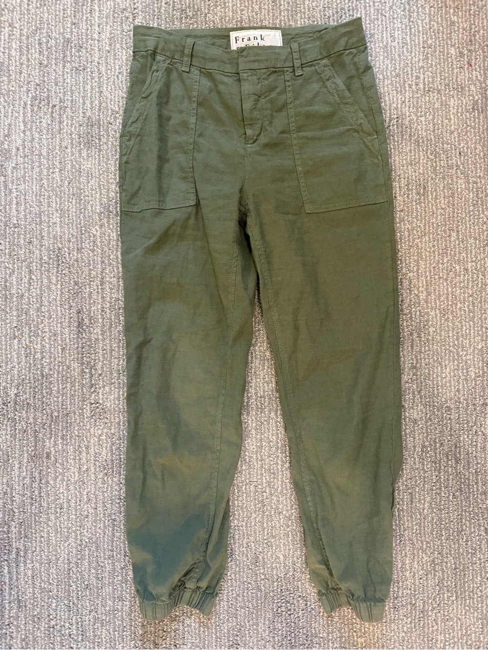 Frank & Eileen Jameson Linen Blend Utility Jogger Pants Olive Green 2 Made USA